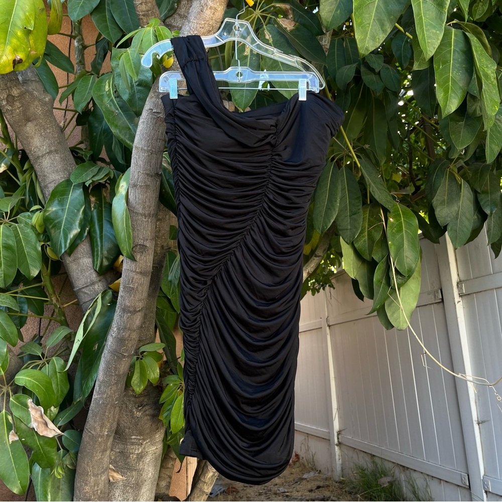 Baby Phat Black Ruched One-Shoulder Dress.